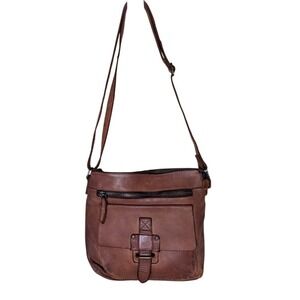 Harbour 2nd Brown Leather Crossbody‎ Bag Anchor Logo Adjustable Strap Gold Zip